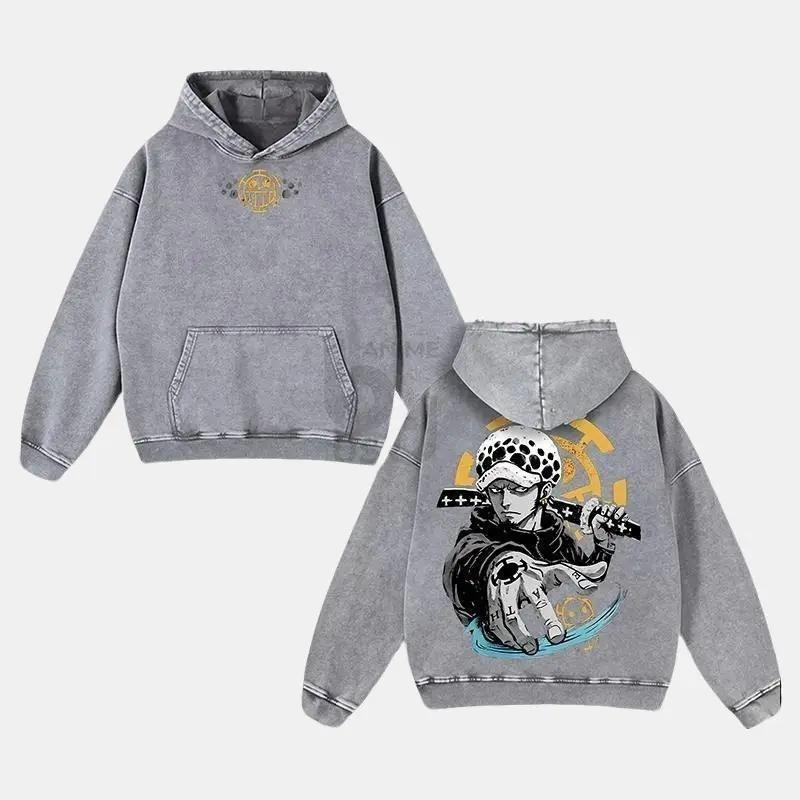 Trafalgar D. Water Law Washed Hoodie Oversize Unisex, Double Printed Streetwear Anime Merch Gift For Fan