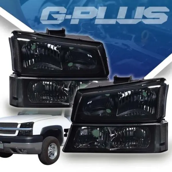 G-PLUS Headlights for 2003-2007 Chevy Silverado Smoked Headlight Assembly Signal Bumper Corner Lamps Vehicle Accessories