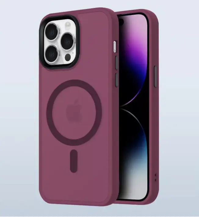 For iPhone 15 / 15 Plus / 15 Pro / 15 Pro Max /Frosted Case MagSafe Shockproof Cover (Burgundy)