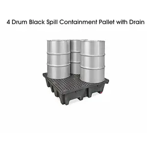 4 Drum Black Spill Containment Pallet with Drain