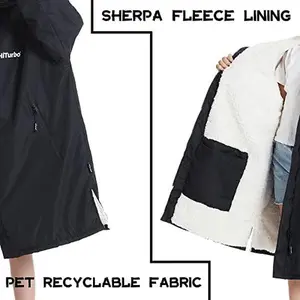 Hiturbo Warm Kids Swim Parka: Waterproof Changing Robe - Oversize Swimming Coat - Hooded Surf Poncho - Thick Lining (7-14Y)