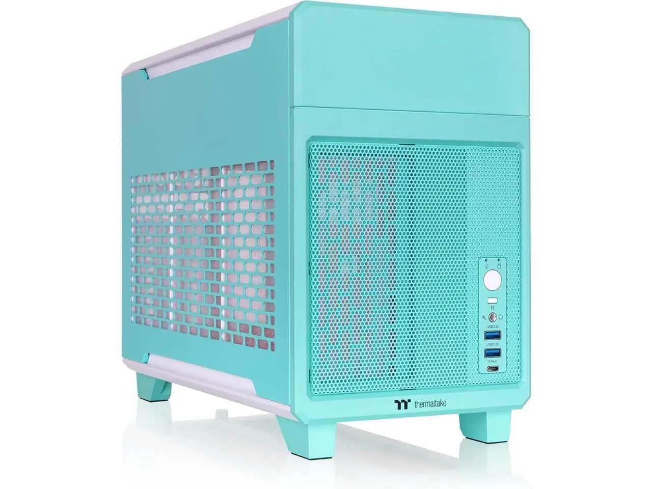 Thermaltake TR100 SFF Chassis; mITX Support; 18.9 Liters; PCIe 4.0 Riser Cable Included; 360mm GPU Clearance; 280mm Radiator Support; Removable PCIe Bracket; Mint Strawberry; CA-11A-00SLNN-00