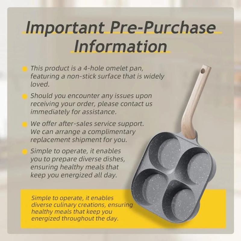 4-Hole Non-Stick Egg Frying Pan with Handle – Multi-Section Omelet & Pancake Skillet, 4-Cup Breakfast Cooker for Eggs, Burgers, Pancakes & Sausage, Compact Induction Compatible Nonstick Kitchen Pan