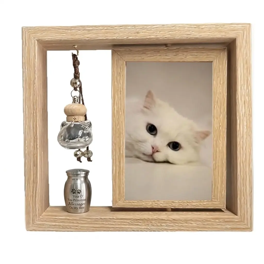 4x6 Dog Cat Memorial Gifts for Loss Cat Pet, Rotating Memorial Picture Frame with Small Urn and Fur Hair Fo Dog Lovers & Cat Lovers