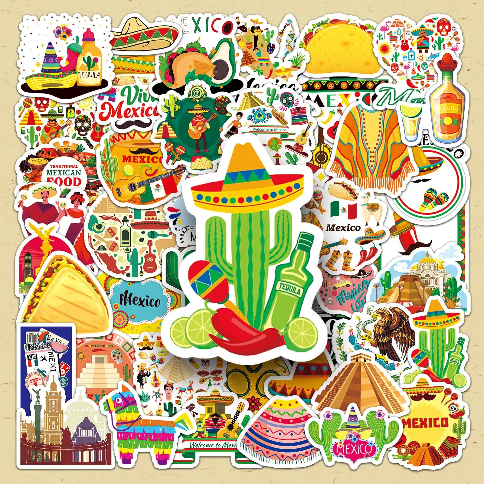 Mexican Themed Sticker, 100pcs/set Creative Mexico Custom Sticker, DIY Decorative Sticker for Phone Case, Computer, Guitar, Bag, Water Cup, Scrapbook