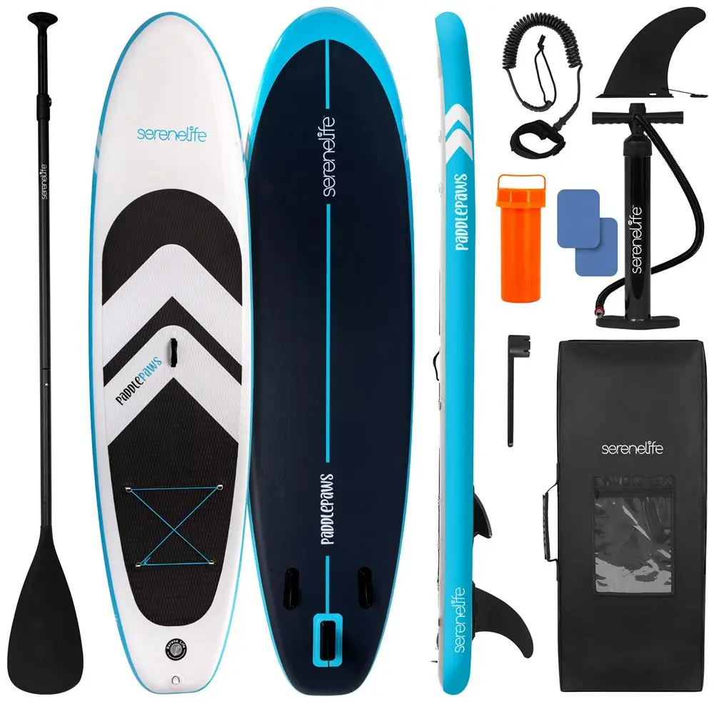 11' Unisex Multi-Purpose Inflatable Stand Up Paddleboard (SUP) - Wide Stable Outdoor Inflatable Water Gear, Non-Slip EVA Deck Pad, 440 lb Capacity, W/Paddle, Pump, Leash, Fin, Bag, Backpack, Repair Kit, Portable Lightweight for Adults, Rivers, Lakes