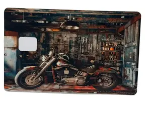 Motorcycle Garage Card Skin Vintage Bike & Workshop Design Durable Easy Application Waterproof Stickers Perfect Gift