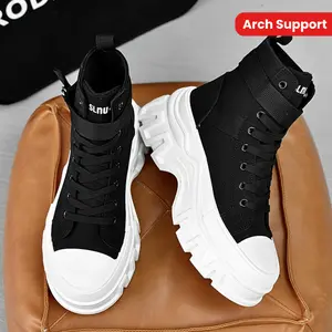 Men's Shoes Men'S Fashion High-Top Sneakers - Solid Color All-Season Comfortable Arch Support Hiking Shoes, Waterproof Thick Sole, Anti-Mosquito Bite Protection, Round Toe Fabric Upper with Lace-Up Closure, Rubber Sole
