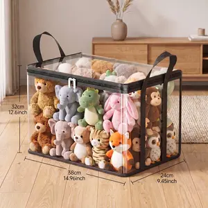 Summer style plush toys with large capacity storage, PVC organizing bag, doll storage box, dust-proof box with handle, suitable for gaming, guest hall, children's New Year gift, transparent