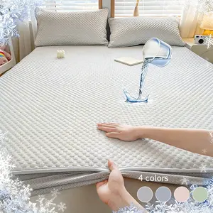 1pc Waterproof Cooling Mattress Protector Set, Silky Breathable Mattress Cover, Soft Cooling Bed Protector, Sweatproof and Stain Resistant, Ideal for Hot Sleepers, Night Sweats, Families with Kids, Pets or Elderly, Multiple Sizes and Colors Available, Per