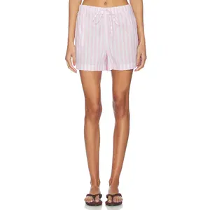 Hunza G Cabana Stripe Embroidered Shorts in Pink