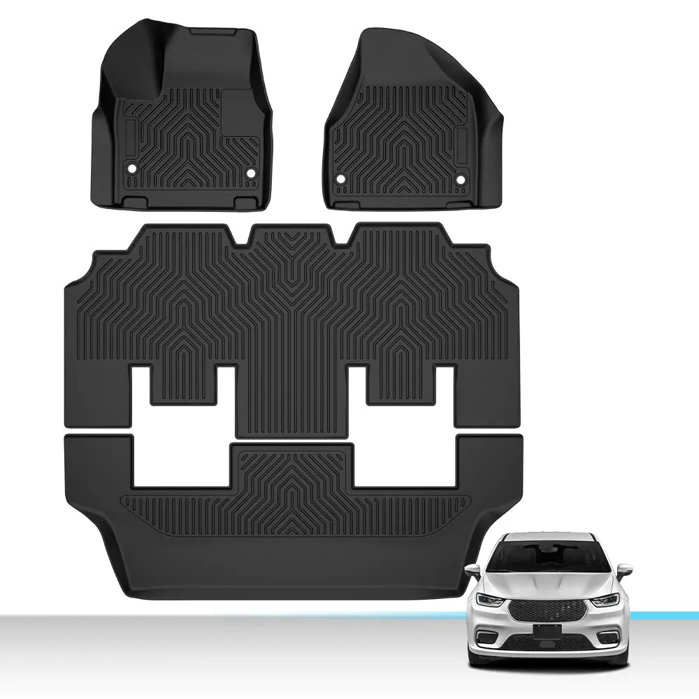 G-PLUS Resilient TPE Automotive Floor Liners - Car Accessory, Car Foot Mats, Automotive Mats for Chrysler Pacifica 2017-2025, All-Weather, Waterproof, Anti-Slip, Removable, Abrasion-Resistant, Crease Recovery (1st & 2nd Row, Black), Auto Interior Accessor