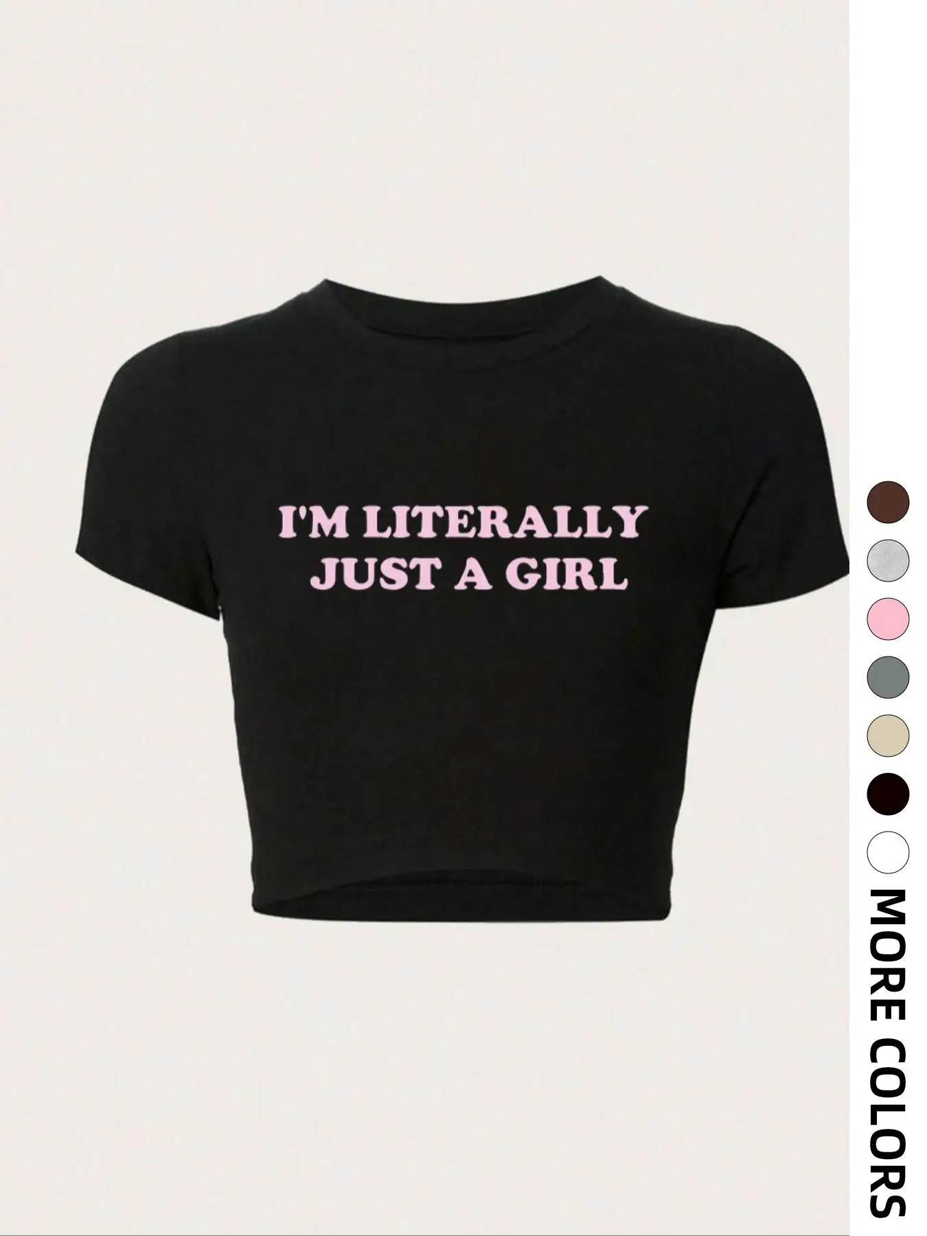 Women's Letter Print Round Neck Crop Tee, Vintage Trendy Casual Short Sleeve T-shirt for Daily Wear, Summer Outfits 2024, Ladies All Seasons Outfit