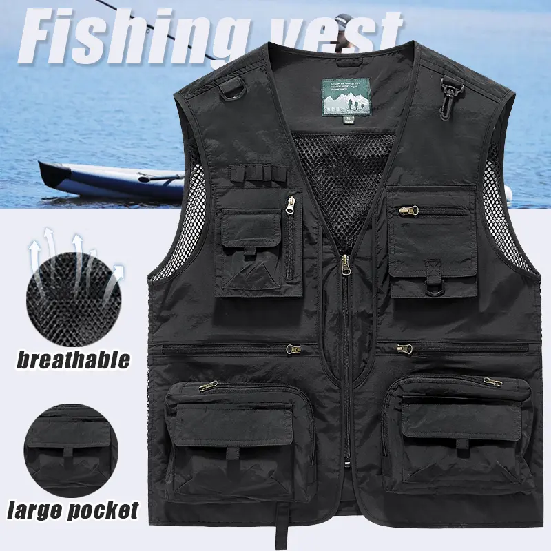 New Men's Fishing Vest Multi Functional Multi Pocket Outdoor Sleeveless Mesh Jacket SIZE L-6XL