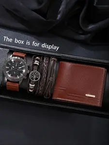 Men's Casual Fashion Durable Watch Set with Bracelet & Wallet, Perfect Gift for Daily Use, Holidays, Birthdays, Christmas, Analog Watches