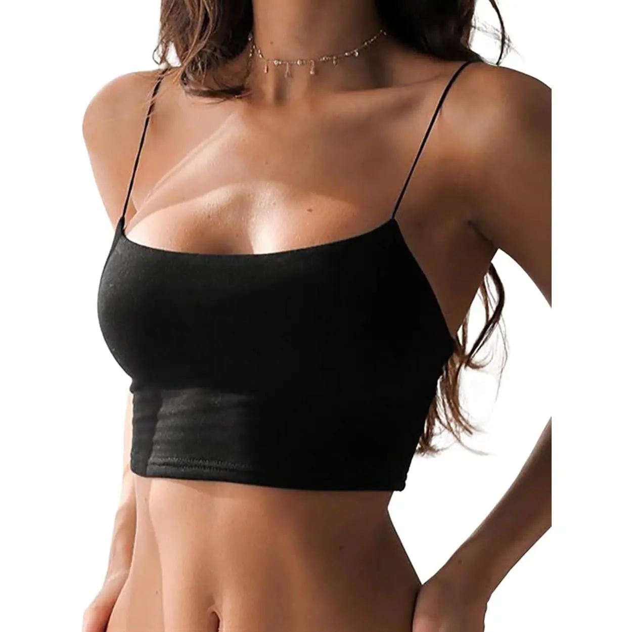 Women's Sexy Spaghetti Strap Camisole Tank Tops Y2k Tube Slim Fitted Yoga Basic Cami Crop Top