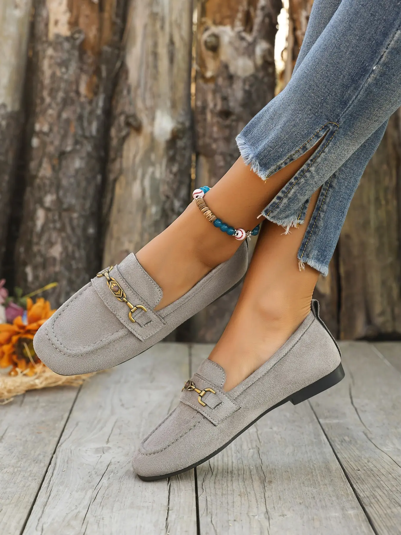 Metal Buckle Retro Flat Loafers, Deep Mouth Slip-On Fashion Shoes, Comfortable Footwear for Daily Wear, Stylish Single Shoe Design, Casual Trendy Flats, Slip On Flats
