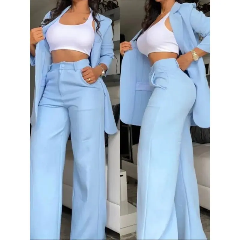 Women's Blazer Suit New Autumn Fashion Women's Lapel Coat + Pocket Design Pants Suit Work Commute Two-Piece Set Can be used with raincoat