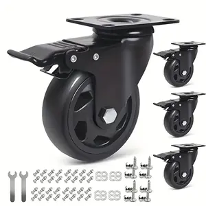 4-Inch Premium Polyurethane Swivel Caster Wheel, Casters with Double Ball Bearings, Furniture Workbench Casters