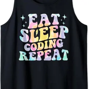 Eat Sleep Coding Repeat Coding Lover Groovy Tie Dye Funny Tank Top