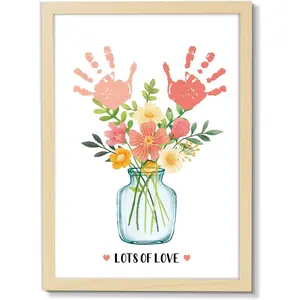 Flower Bouquet Vase Handprint Gifts Craft DIY Kit Mother's Day Craft Art from Daughter or Son Handprint Keepsake for Mom Grandma Christmas (12X16in, with Wood Frame)