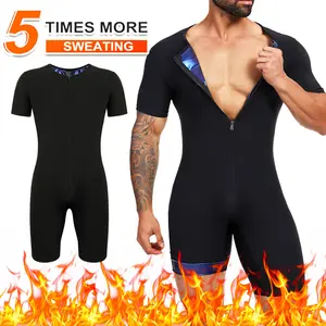 CATTIBOR Men's Solid Zip Front Bodysuit Shapewear,High Stretch Men Full Body Shaper Tummy Control Sleeveless Jumpsuit,Men Shapewear For All Seasons
