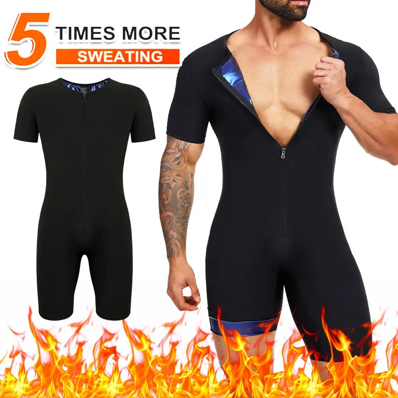 CATTIBOR Men's Solid Zip Front Bodysuit Shapewear,High Stretch Men Full Body Shaper Tummy Control Sleeveless Jumpsuit,Men Shapewear For All Seasons