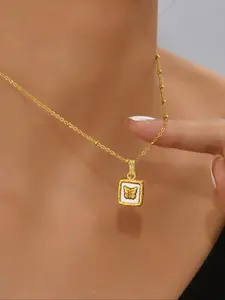 Women's Stainless Steel Butterfly Shell Pendant Necklace, Casual Copper Chain Jewelry for All Seasons, Daily Wear Accessory