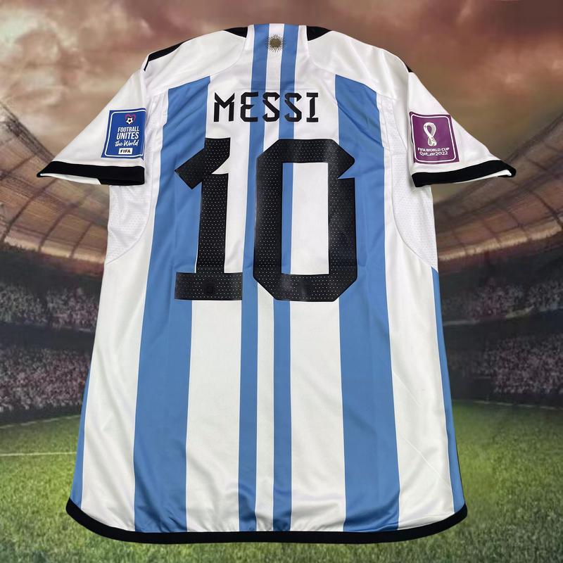 2022 World Cup Argentina Champion Home Jersey No. 10 Messi Football Jersey Short Sleeve