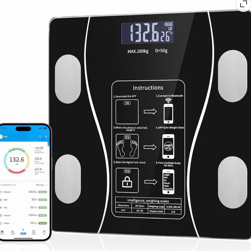 Intelligent Body Fat Scale, a Simple and Practical Digital Scale that can be Connected to a Mobile Digital Bathroom Scale to Display BMI, Body Fat, Muscle Mass, and Durable Weight Scale (Black)