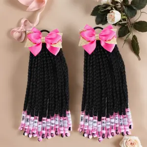 Set of 2 Delicate Ponytail Extensions, Box Braids with Beads Sweet Hair Extension with Elastic Tie Braided Ponytails with Hair Bow, Beautiful Wig for Girls Casual Leisure Party Gift Accessories  hair extensions movie clip hair extensions girl hair clip