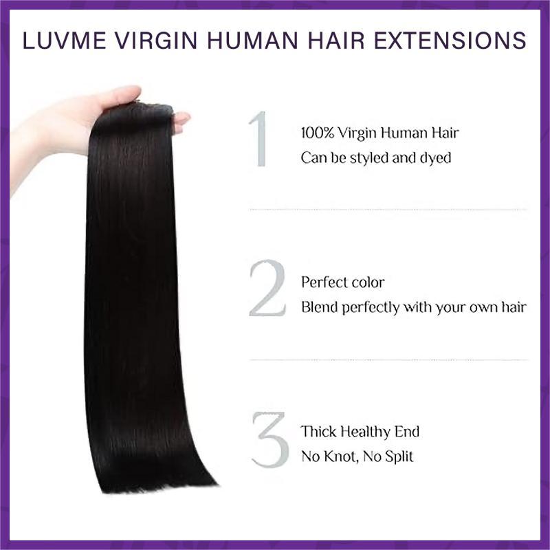 LUVME 100% Virgin Human Hair Extensions Seamless & Invisible Edge Straight, Body Wave, Kinky Curly, Yaki Straight, Messy Burmese Curl Clip-In