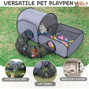 Pet Multi-Functional Play Tent, Cat Dog Tent, Pet Fence, Durable Puppy Playpen, Hideaway Nest, Game Enclosure with 360 Degree Tunnel, Soft Breathable Design