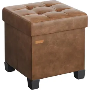 Storage Ottoman, Cube Ottoman with Legs, 15 x 15 x 15.7 Inches, Footstool, Footrest, 10 Gal.(37 L), Synthetic Leather, for Bedroom, Living Room, Dorm, Coffee Brown