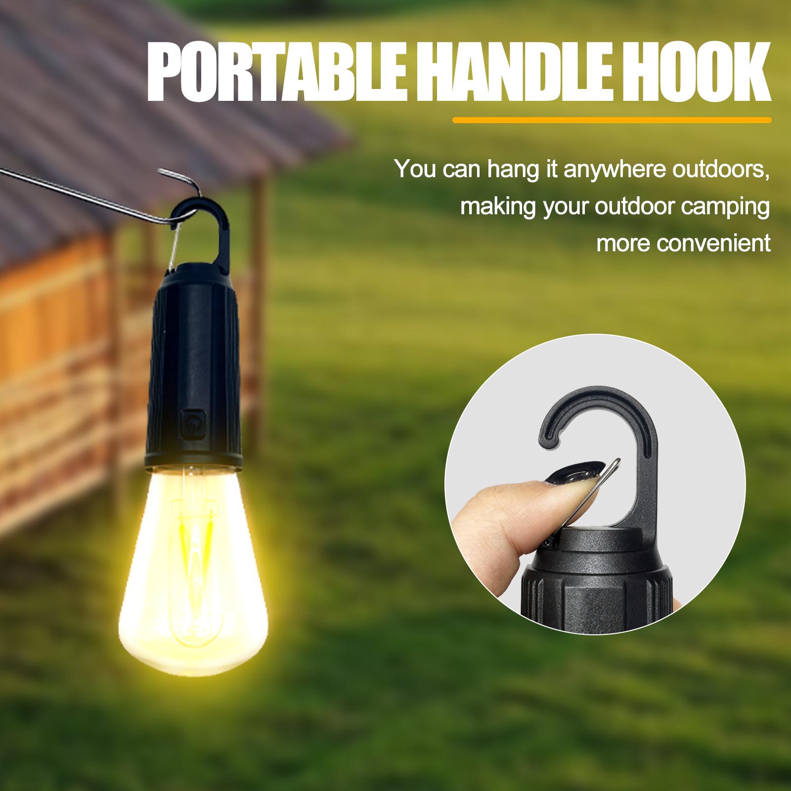 Solar LED Camping Lantern, USB Rechargeable Tent Light with Hook Clip, 3 Lighting Modes Portable Hanging Light for Camping, Hiking, Fishing, Power Outage and Emergency Use
