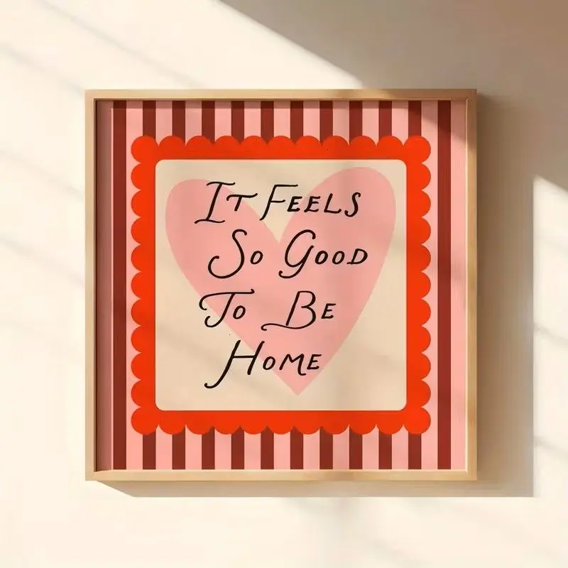 Poster, It Feels So Good to Be Home Print, Square Wall Art, Pink Heart Art Print, Hallway, Entryway Poster