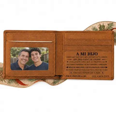 Fatherhood-DUJO Cowhide Leather Engraved Wallet for Son,Gift from Dad to son,Fatherhood，A birthday gift from papa to son,Christmas Gifts for Him,College, High School, Cool Birthday Gift Idea for Son, Boys,Christmas gift from Dad to son.