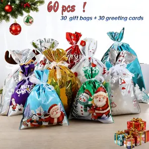 60pcs Gift Bags Set – 30 Assorted Design Bags + 30 Greeting Cards, Perfect for Christmas, Halloween, Birthday Parties & Holidays