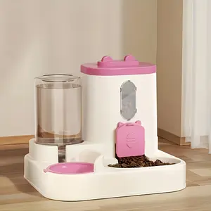 2-in-1 Automatic Cat Water Fountain & Food Dispenser, Visible Water Level Pet Feeder, No Spill Dog Cat Drinking Water Bowl with Detachable Design for Small Medium Pets