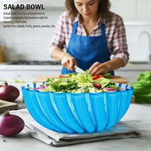Plastic Serving Bowls Tableware, Salad Mixing Bowls,  Break Resistant for Salad, Fruit, Popcorn, Chip and Dip (5 color)