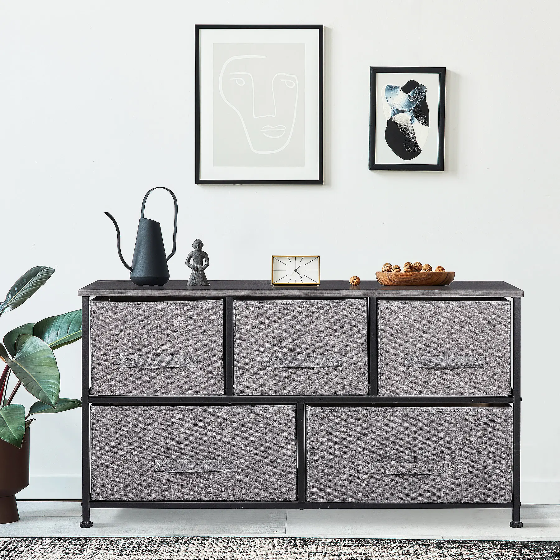 Zenstyle 5-Drawer Wide Fabric Chest Dresser - Modern Indoor Furniture, Closet Storage System for Apartment Closet & Room Organization (Light Gray)