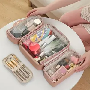 Stylish Portable Foldable Makeup Organizer for Women, Large Capacity Cosmetic Bag with Multiple Compartments, Durable Travel Toiletry Pouch, Travel Cosmetic Bags