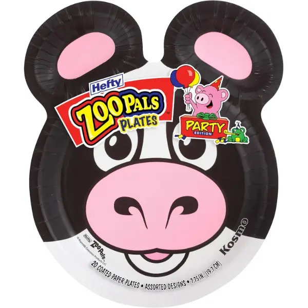 Zoo Pals Party Edition Paper Plates for Kids, Assorted Animal Designs, 7.75 Inches with Two Dipping Compartments, Multi-Color, 20 Count