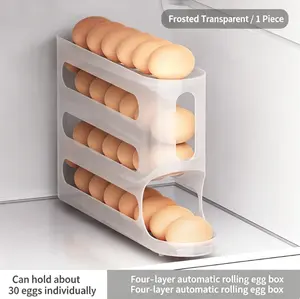 Automatic Rolling Egg Dispenser Organizer for Refrigerator, 4-Tier Space-Saving Egg Holder Tray, Holds 28 Eggs, Durable Plastic Egg Storage Rack for Fridge, Counter, Kitchen Cabinet