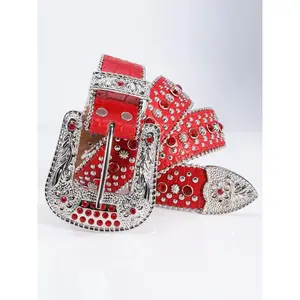 Punk Rhinestone Decor Studded Belt Buckle for Men & Women, Casual Fashion Y2k Western Belt for Galentinesparty & Daily Decoration, 2024 New Trendy Hippie Accessories for Jeans, Short Skirts, Bling Western Belt, Rhinestone Buckles Belt