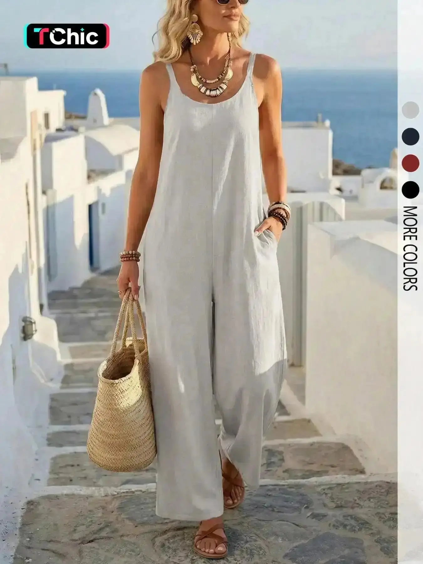 Women Casual Solid Color Backless Suspenders Jumpsuit Loose Chic Daily Commute Vacation 2026