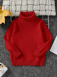 Baby Unisex Knit Sweater, Long Sleeve High Neck, Soft Elastic Ribbed Fabric, Cute Christmas Pullover for Fall & Winter