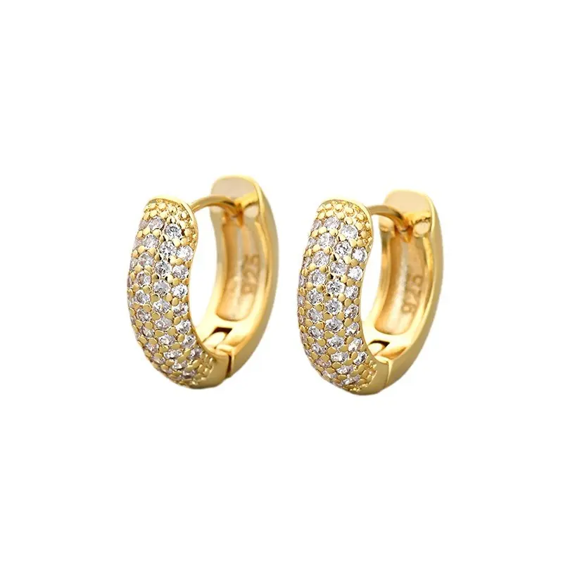 8/9/10mm gold-plated small circle women's earrings, mini paved CZ earrings, sparkling personalized earrings for daily wear