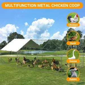 19FT Heavy Duty Metal Walk-in Chicken Coop Enclosure, Outdoor Poultry Cage with Lockable Doors, Waterproof UV-Resistant Cover, Peaked Roof - Backyard Farm Habitat for Ducks, Hens