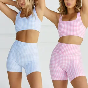 Yoga Printed Set for Women with Chest Pads, High Elasticity Sports Fitness Vest, High Waist Quick-Dry Yoga Shorts, Nine-Tenths Length Pants